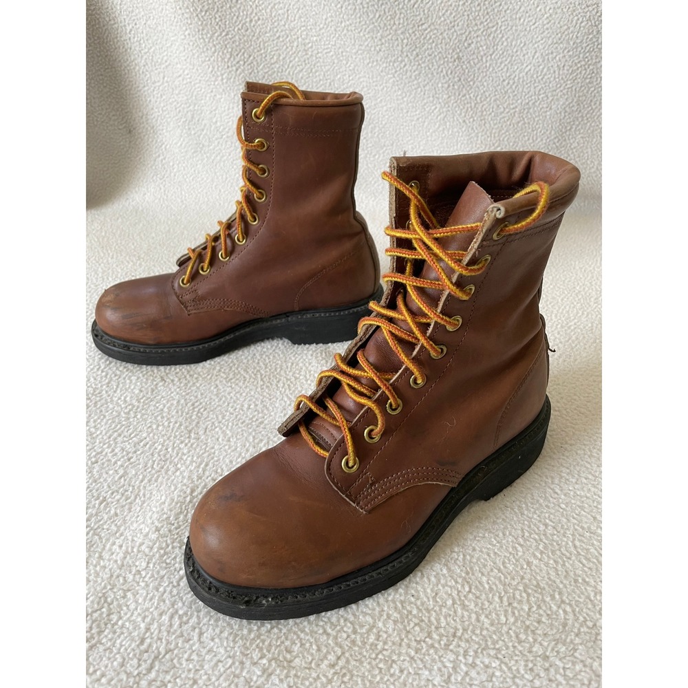 80s Biltrite Mens 5 Work Boot Brown Leather Union Made USA Lace Up Oil Resistant